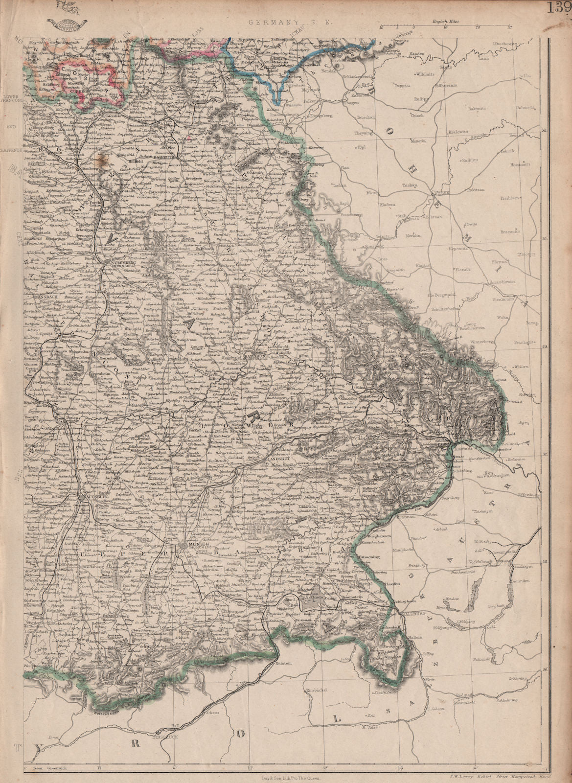 GERMANY SOUTH EAST. Bavaria Bayern. Railways. Munich Munchen. JW LOWRY 1863 map